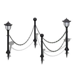 Barrière à Chaine 2 Lampes Solaires Et 2 Poteaux Luminaire Décoration 2402026