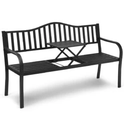 Banc De Jardin 2-3 Places 150 X 59 X 91 Cm Acier Pour Parc Véranda Terrasse Balcon Charge Max : 228 Kg Noir 20_0000197