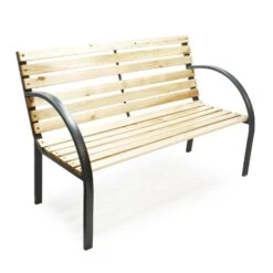 Banc De Jardin En Bois Et Acier Design Parc Banquette 2 Places 120 Cm Terrasse 16_0000738